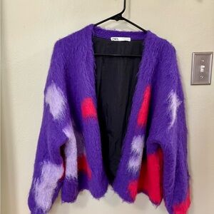 Zara Women's Purple and Red Cardigan
